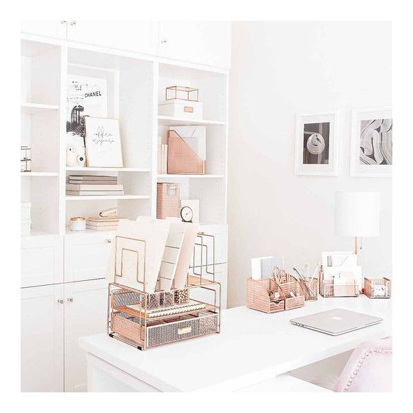 Blu Monaco Gold Desk Organizer - Cute File Holder for Desk & Drawer Storage for Office Supplies, Paper, Devices & Folders