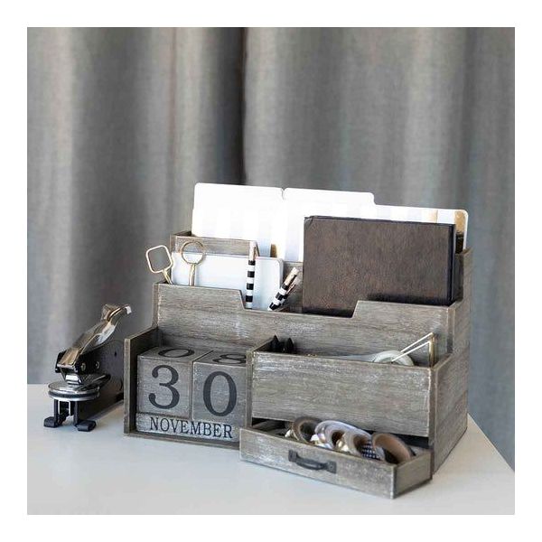 Blu Monaco Dark Wooden Mail Organizer with Block Calendar for Home or Office