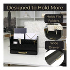 Blu Monaco Black Mail Organizer with Drawer and Gold Handle - Desktop Mail Holder and Office Supplies Storage