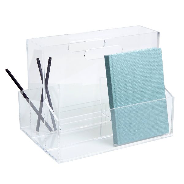 russell+hazel Acrylic Mobile Caddy Clear: Desk Organizer, Office Supplies, Acrylic Desk Accessories, 9.75" Height