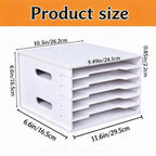 12-Tier Adjustable Paper Storage Rack, PVC Desktop File Organizer Shelf with Wooden Bookshelf Design, Durable Multi-Layer Document Holder for Office