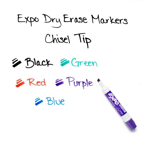 Expo 36ct Lo Odor Chisel Markers Assorted Colors: Dry Erase, Bold Point, Multicolored, Whiteboard, Art & Office Supplies