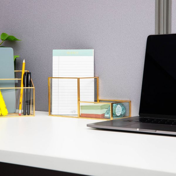 Mind Reader Glass/Copper Desk Organization Set Gold
