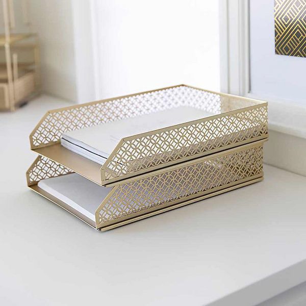 Blu Monaco Riviera Stackable Gold Paper Tray - Set of 2 - Letter Size