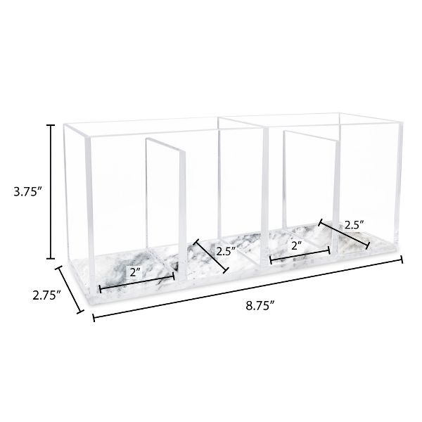 Isaac Jacobs 4-Compartment Clear Acrylic Organizer- Makeup Brush Holder- Storage Solution- Office, Bathroom, Kitchen Supplies and More