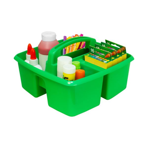 Storex Small Three-Compartment Classroom Supply Caddy with Handle, Green, 2-Pack