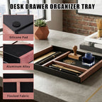 3-Compartment Iron & Paulownia Wood Desk Storage Drawer, Office Desk Organizer Tray for Pens, Headphones, Sticky Notes