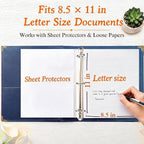 2 Pack Blue Vintage PU Smooth Texture, 3-Hole Ring Binder , Durable Retro Elegant Professional Office School Business Three-Ring Binder