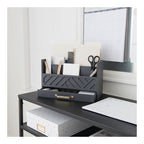Blu Monaco Grey Desktop Mail Organizer – Three-Tiered with Gold Label Holders and Drawer