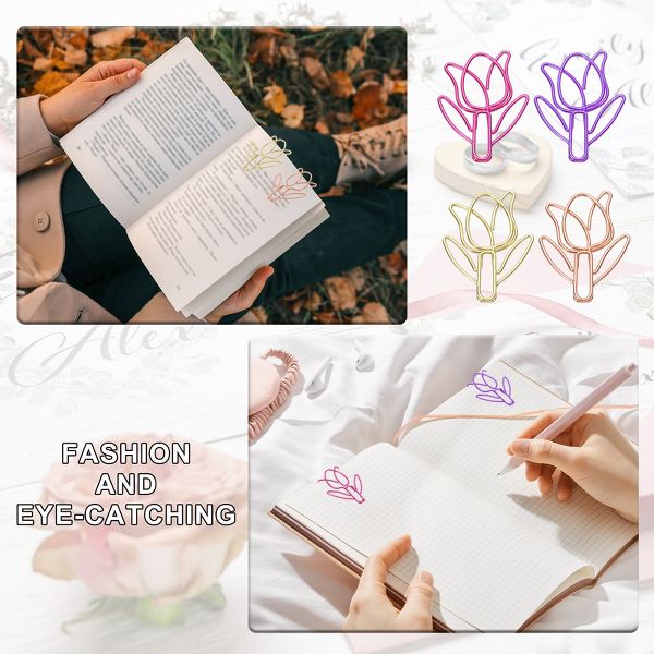 Unique Bargains Metal Tulip Shape Cute Bookmarks Paper Clip for Fun Office Supplies 40 Pcs Multicolored