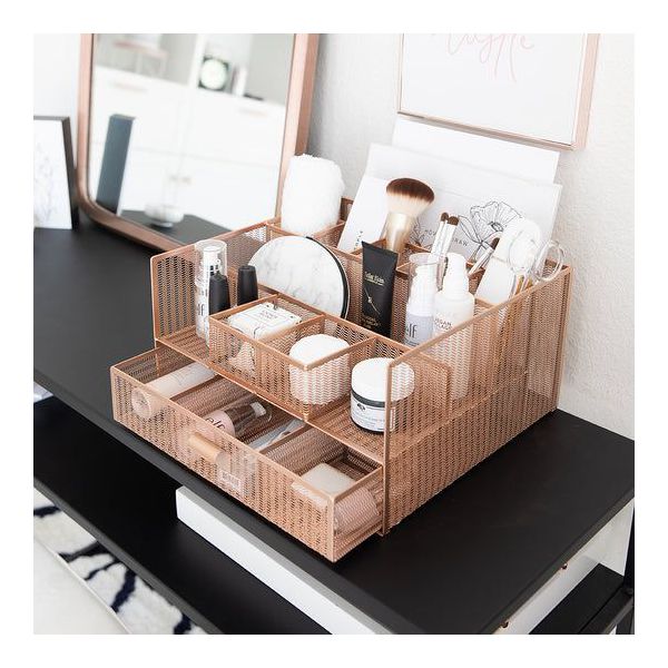 Blu Monaco Large Rose Gold Desk Organizer with 12 Compartments & Drawer - Office Supplies & File Holder, Desk Storage & Workspace Organizer