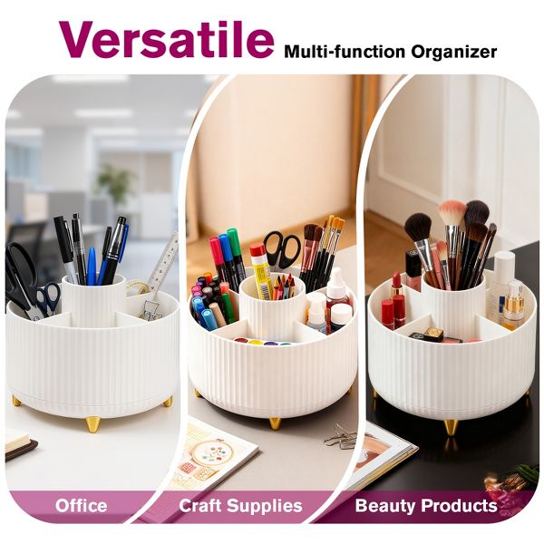 Mber Pen Holder for Desk 360° Rotating Pencil Holder for Desk Pen Organizer, 5 Slots Pencil Cup Holder for School Home Office Desk Organization, White