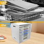 12-Tier Adjustable Paper Storage Rack, PVC Desktop File Organizer Shelf with Wooden Bookshelf Design, Durable Multi-Layer Document Holder for Office