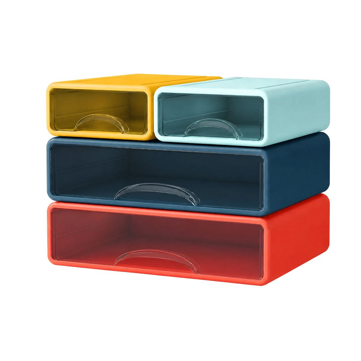 Stackable Storage Drawer with Dividers, Transparent PP Material Desktop Organizer, Durable Thickened Storage Container, Small Size, Set of 4, Color