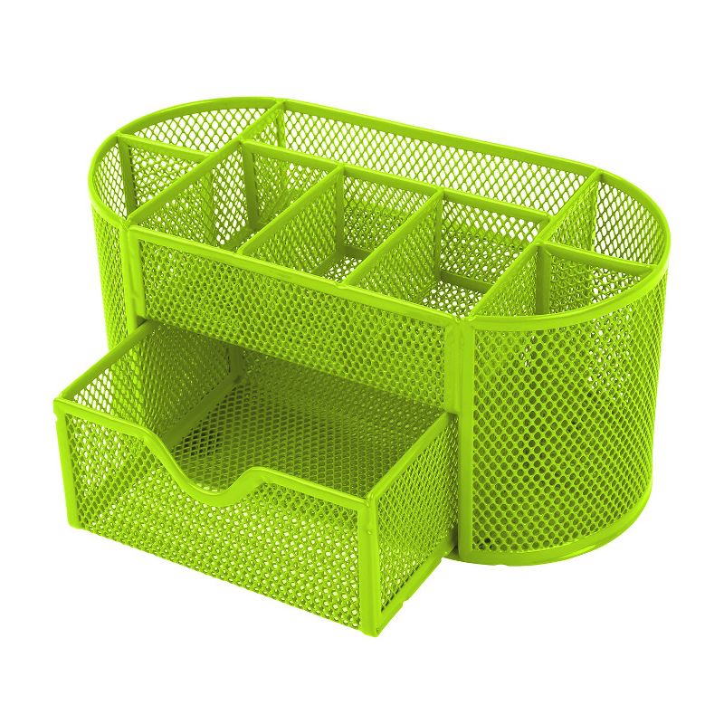 Metal Mesh Desk Organizer with Drawer, Multi-Compartment Office Supply Storage Caddy, Green