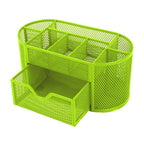 Metal Mesh Desk Organizer with Drawer, Multi-Compartment Office Supply Storage Caddy, Green