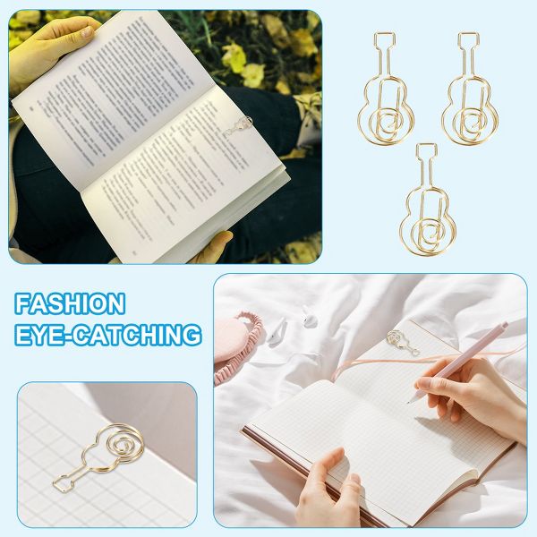 Unique Bargains Home Office Supplies Metal Guitar Shape Funny Cute Decorative Paper Clip 30 Pcs Gold