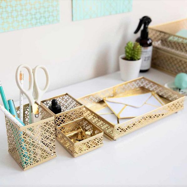 Blu Monaco 6 Piece Interlocking Aqua Desk Organizer Set - Office Organizer - Pen Cup, 3 Accessory Trays, 2 Letter Trays