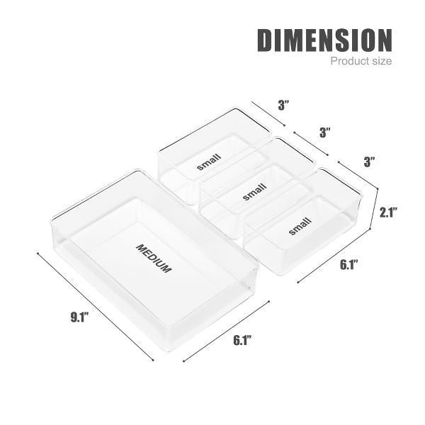 Sorbus 4-Piece Clear Acrylic Office Drawer Organizer Set - Perfect for pens, craft supplies & more