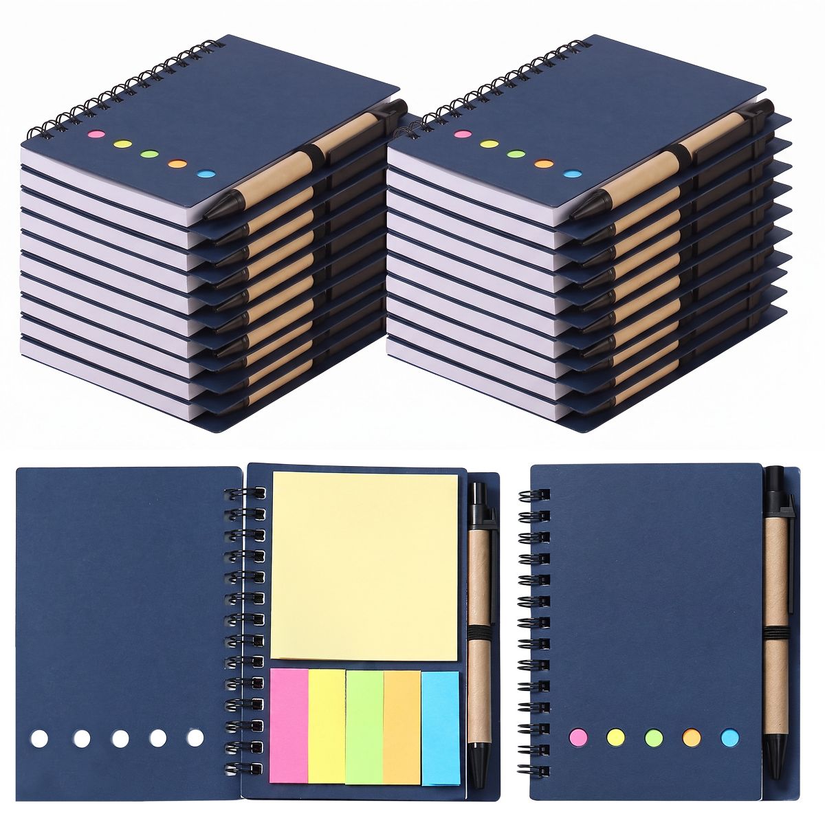 20 Pcs Spiral Notebooks with Sticky Notes & Pens, Kraft Cover Lined Journals with Colored Index Tabs for Office, School & Travel
