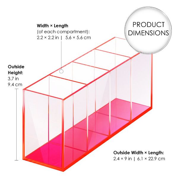 Clear Acrylic Makeup Brush Organizer with Metallic Rose Gold Base, 4 Compartment Office Organizers for Desk - Elavain