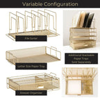 Blu Monaco Gold Desk Organizer - Includes Detachable File Organizer, Stackable Paper Tray & Drawer, Office Supplies for Desk