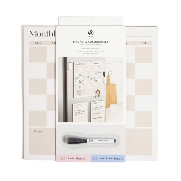 U Brands Vinyl Magnetic Calendar Planner Value Pack for Fridge Checkerboard: Wall Calendar & Office Presentation Board