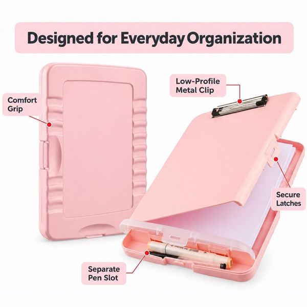 Storage Clipboard 8.5" x 11" with Document Compartment & Pen Slot, Black