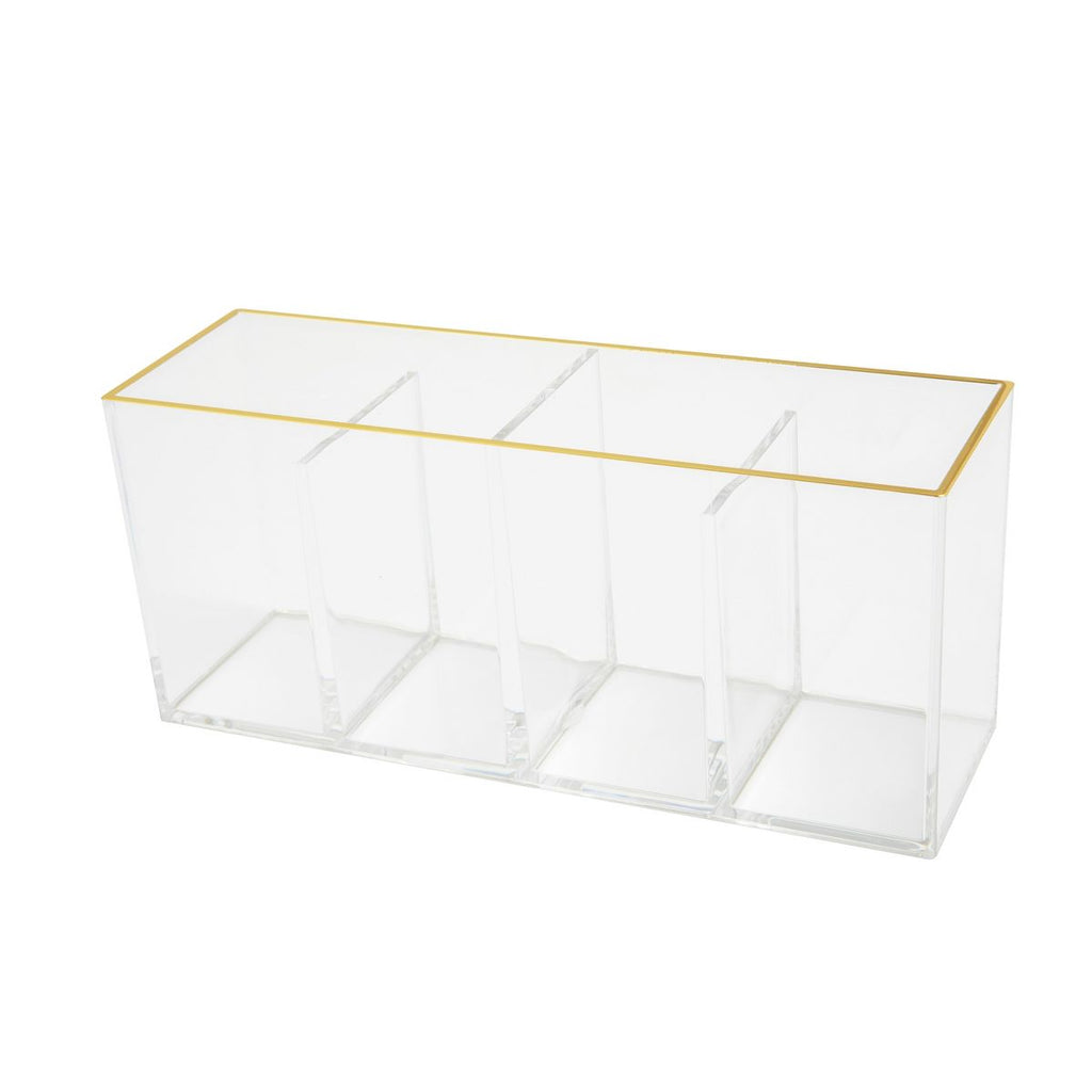 Martha Stewart Kerry Plastic 4 Compartment Pen Holder Office Desktop Organizer with Gold Trim