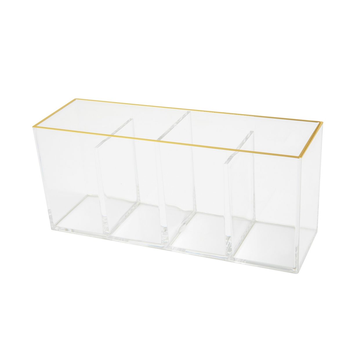 Martha Stewart Kerry Plastic 4 Compartment Pen Holder Office Desktop Organizer with Gold Trim