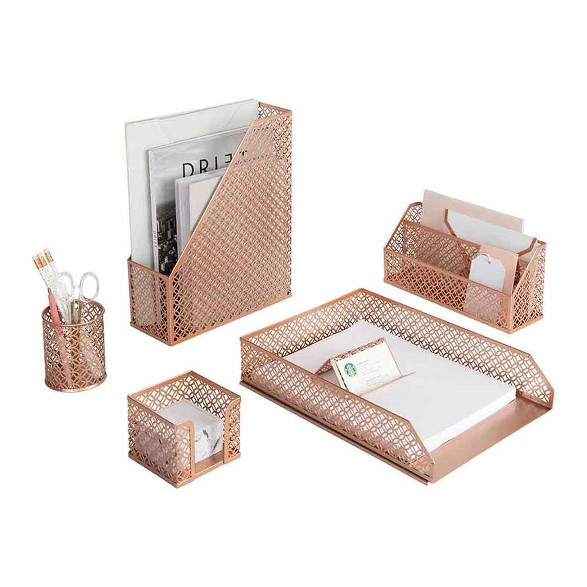 Blu Monaco 5 Piece Dark Teal Desk Organizer Set - Desk Organizers and Accessories for Women - Teal Desk Accessories - Desktop Organization
