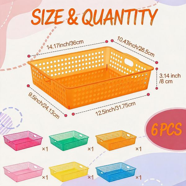 6 Pack Translucent Stackable Paper Organizer Bins, Plastic Classroom Storage Baskets for Office Desk, Letter/A4 File Holder Tray