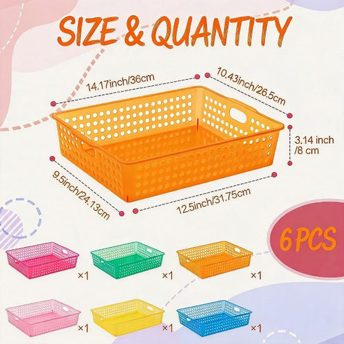 6 Pack Translucent Stackable Paper Organizer Bins, Plastic Classroom Storage Baskets for Office Desk, Letter/A4 File Holder Tray