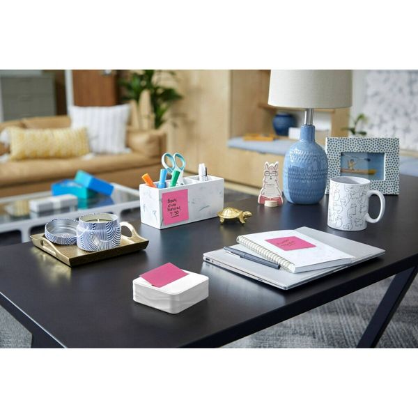 Post-it Dispenser Wave White: Plastic Desk Organizer & Note Holder, 3.422" Height, 3.641" Width, 1.25" Depth