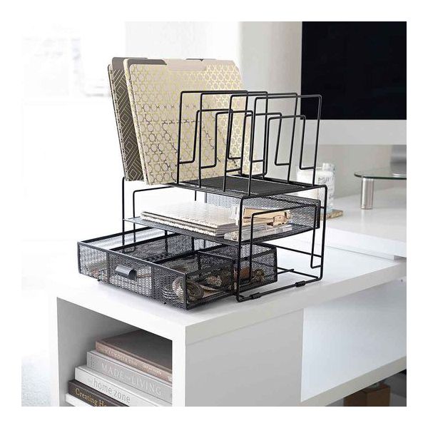 Blu Monaco Gold Desk Organizer - Cute File Holder for Desk & Drawer Storage for Office Supplies, Paper, Devices & Folders