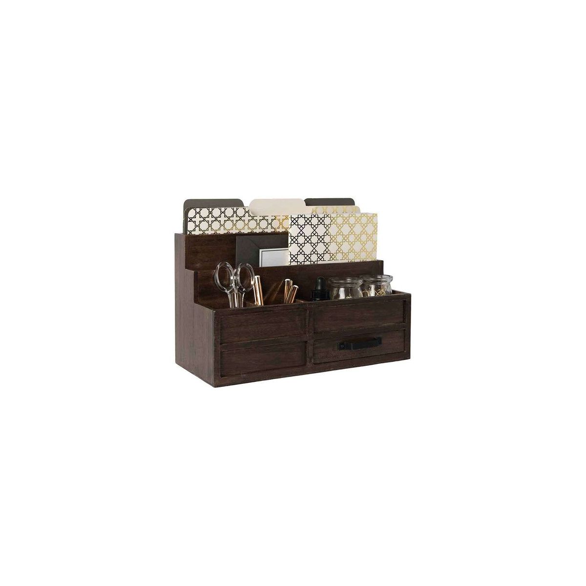 Blu Monaco Brown Wood Mail Organizer with Drawer & Pen Holder - Desk Organizer for Bills, Storage, Countertop & Kitchen