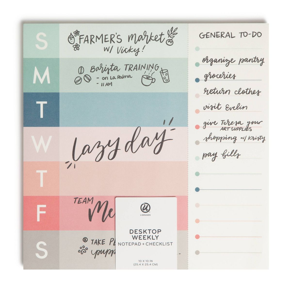 U Brands 10''x10'' Weekly Combination Pad - Coral Chic: Weekly To Do List, Office Supplies, Notepad, 52 Sheets