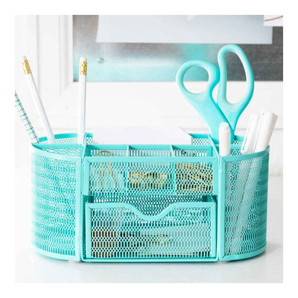 Blu Monaco Aqua Desk Organizer - Strong Metal with Aqua Finish, Storage for Office Supplies, Home or Office Desk Décor
