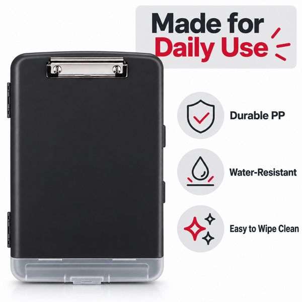 Storage Clipboard 8.5" x 11" with Document Compartment & Pen Slot, Black