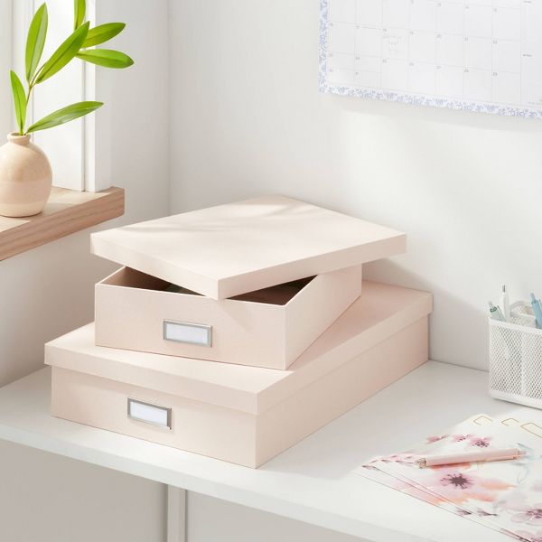 Canvas Desk Storage Box Set of 2 Black - Brightroom™: Office Organization, Polyester Canvas, Desk Organizers, 18"x12.5"x3.75"