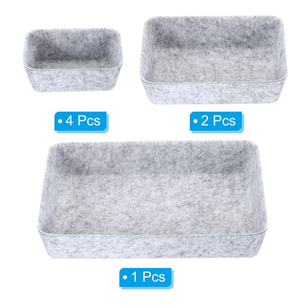 Unique Bargains Felt Desk Organizer Drawers Tray for Cosmetic Makeup Office Supplies 7 in 7 Pcs in 1 Set Light Gray