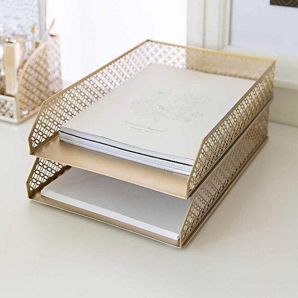Blu Monaco Riviera Stackable Gold Paper Tray - Set of 2 - Letter Size