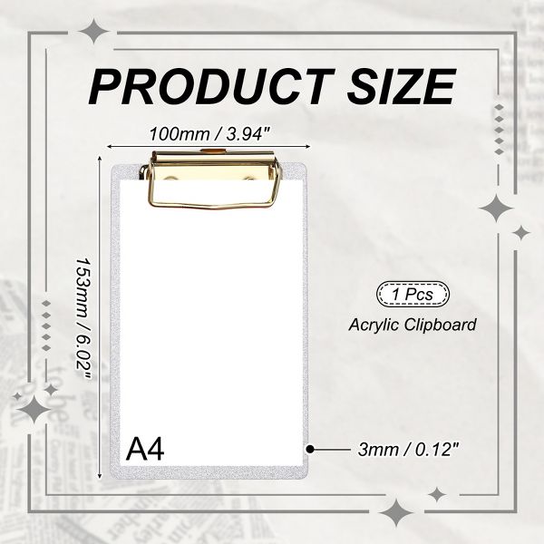 Unique Bargains Glitter Design Office Supplies Acrylic Clipboards 6.02 x 3.94 Inch Black 1 Pc