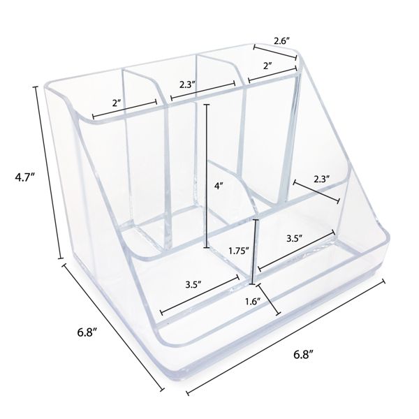 Isaac Jacobs 6 Compartment Clear Acrylic Makeup Organizer and Storage Tray for Cosmetics Office Supplies Crafts Bathroom Countertop Desk and Vanity