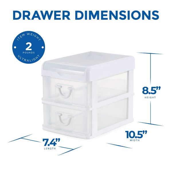 Gracious Living 2-Drawer Desktop and Countertop Organizer Drawer Set, White/Clear