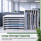 12-Tier Adjustable Paper Storage Rack, PVC Desktop File Organizer Shelf with Wooden Bookshelf Design, Durable Multi-Layer Document Holder for Office