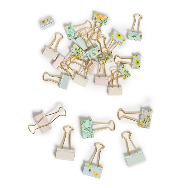 U Brands 24ct Binder Clips Vintage Sunflower: Steel Office Supplies, Small Multicolor Clips, Fasteners, 3.42" Width