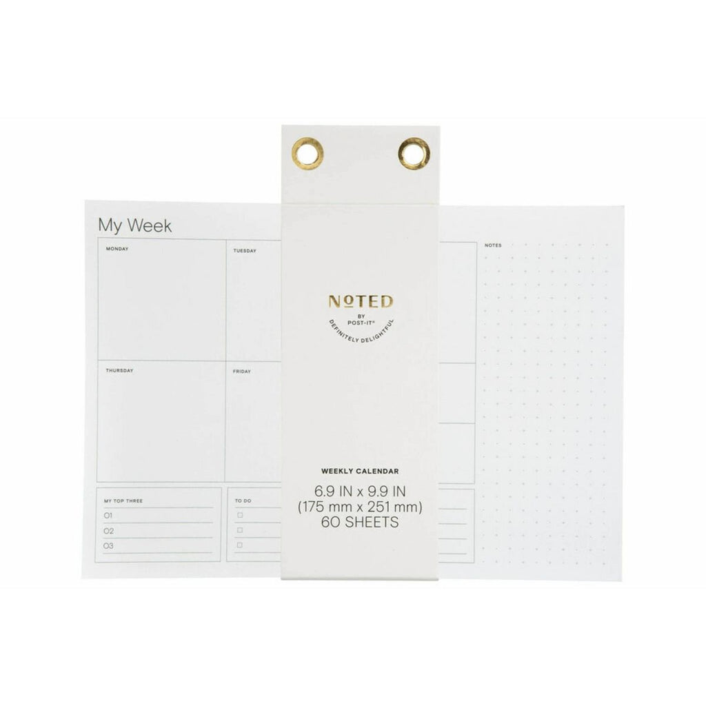 Noted by Post-it Weekly Calendar, White with pre-printed days: Office Supplies, 7.5x10 Inches, Uncoated Paper