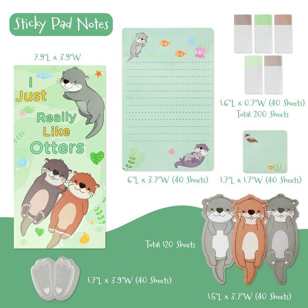 Wrapables Sticky Notes Set, Memo Notepads, Book Tabs, Page Markers, Sticky Notes, Home and Office Supplies (440 Sheets Total), Otters