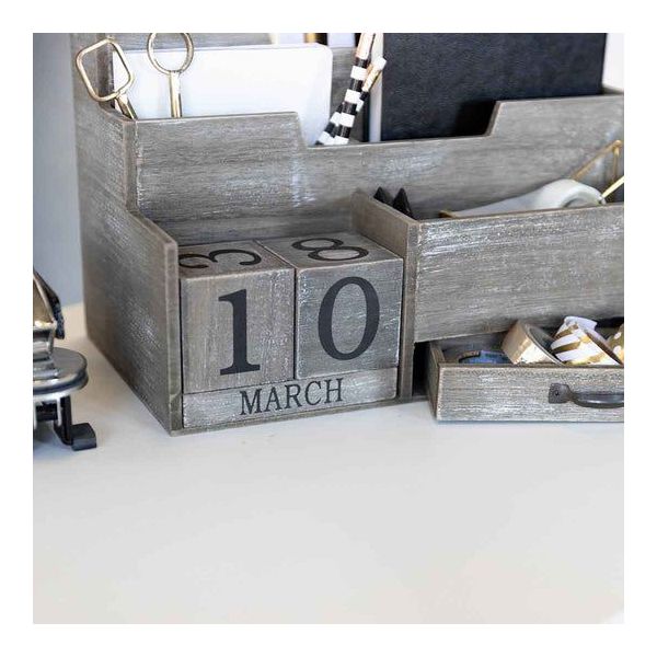 Blu Monaco Dark Wooden Mail Organizer with Block Calendar for Home or Office